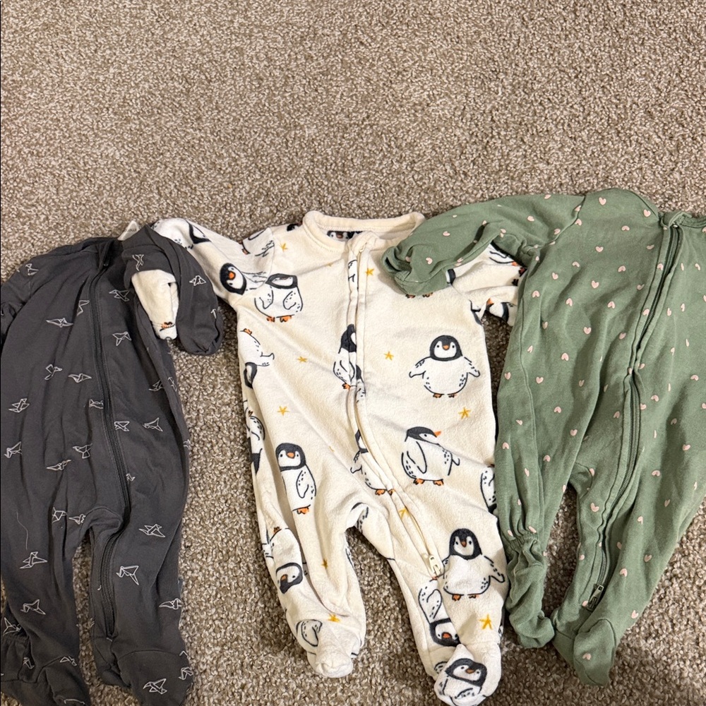 Penguin Print Cream and Green Kids One Piece Set